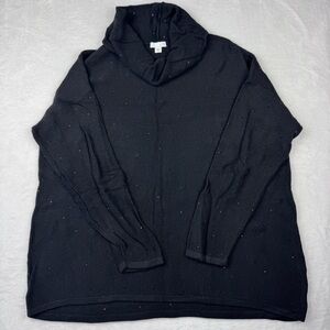 J Jill Sweater Black Beaded Knit Cowl Neck. Wool Viscose Blend. Size XL.